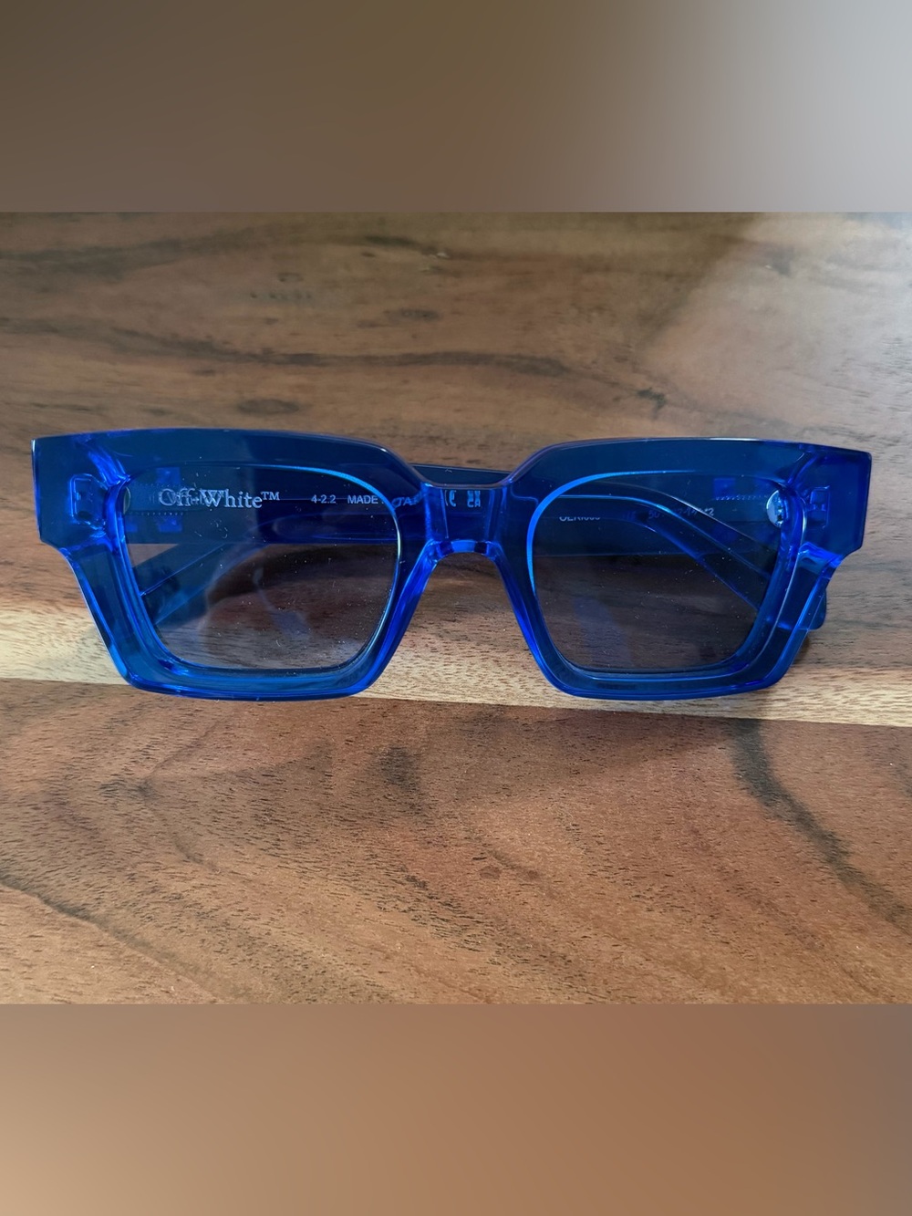 Off-White Blue Transparent Sunglasses with Branded Pouch & Case